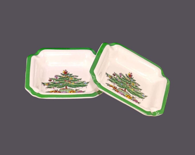Pair of Spode Christmas Tree S3324 square ashtrays made in England.