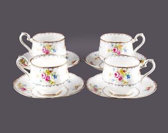 Vintage Royal Albert Petit Point cup and saucer sets made in England. 4 sets.