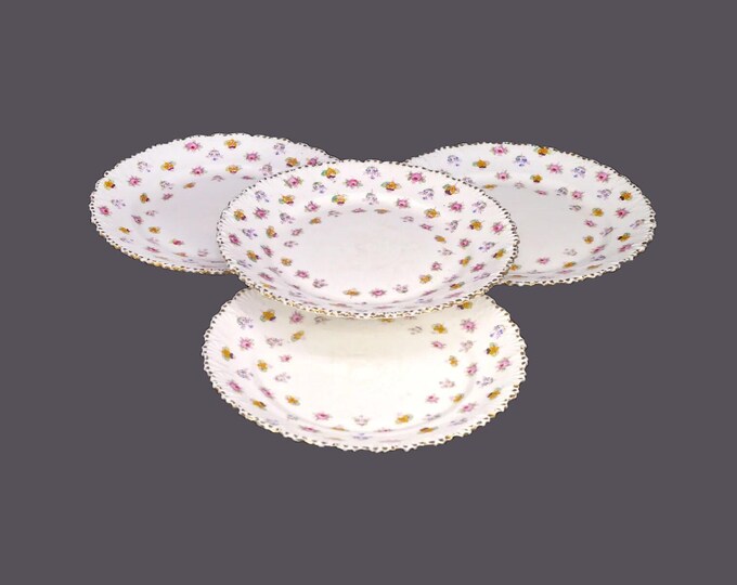 Vintage Royal Stafford Bone China Salad Plates: Rose, Pansy, Forget-Me-Not (Set of 4)