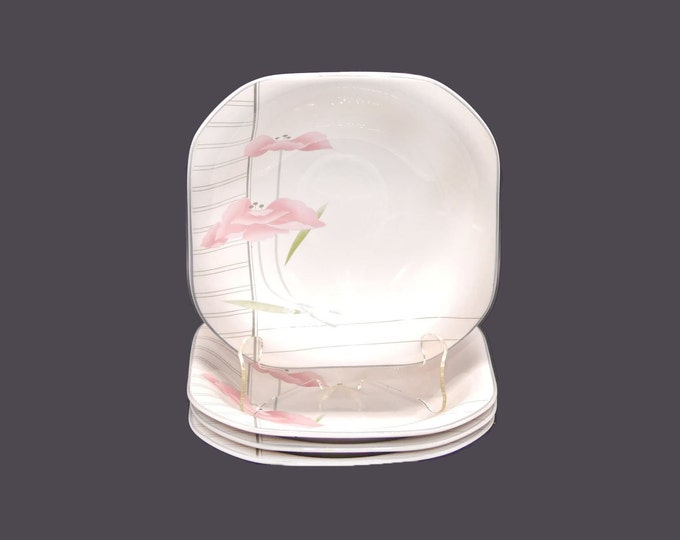 Four Sango Savoir Faire rimmed soup bowls. Quadrille semi-porcelain designed by Andre Richard. Flaw (see below).