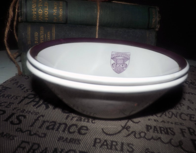 Lion/'s Club Lodge Emblem in purple Vintage purple and gold bands 1960s Ridgway Hotelware fruit nappie or dessert bowl Made in England
