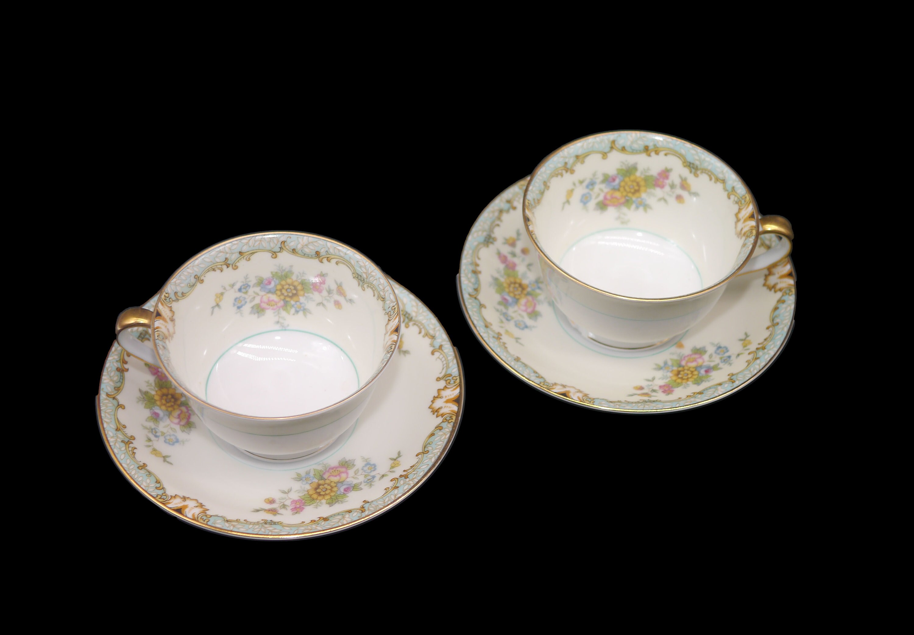 Pair of Noritake handpainted Nippon Lanare cup and saucer sets made in
