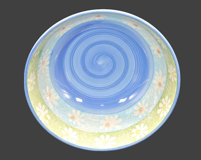 Himark large, round pasta or salad serving bowl made in Italy by Quadrifoglio. Blue, green bands, daisies.
