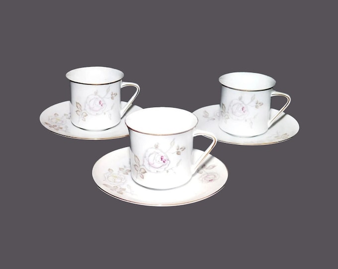 Three Johann Haviland Sweetheart Rose cup and saucer sets made in Germany.