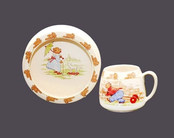SylvaC Teddy Bears rimmed child's porridge bowl with mug made in England.