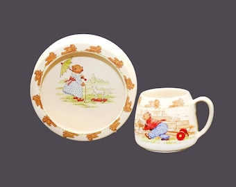 SylvaC Teddy Bears rimmed child's porridge bowl with mug made in England.