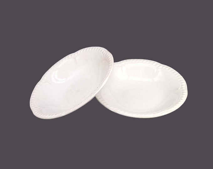 Pair of Churchill China Buckingham coupe soup or oatmeal bowls. Chef's favorite all-white hotelware made in England. Flaws (see below).