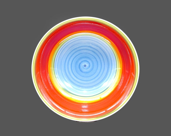 Royal Norfolk Mambo coupe stoneware cereal bowl. Red stripes, blue center. Sold individually.