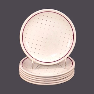 Vintage Biltons BIL9 bread plates. England. Cranberry dots, band. Set of 6.
