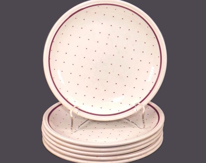 Vintage Biltons BIL9 bread plates. England. Cranberry dots, band. Set of 6.