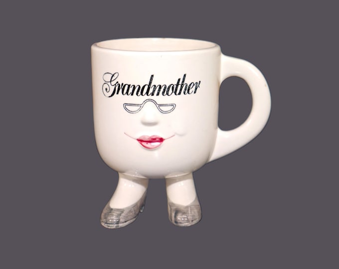 Enesco Grandmother mug in the style of Walking Ware made in Japan. Minor factory flaw (see below).