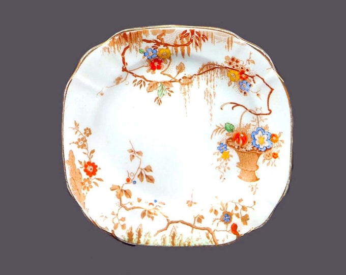 Antique art-nouveau period Phoenix China hand-painted bread plate made in England. Hanging flower basket.