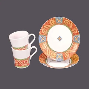 Corelle | Corningware Sand Art dinnerware. Two salad plates, two mugs. Made in the USA.