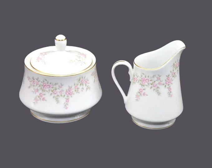 Vintage Premiere Fine China Creamer and Sugar Bowl Set: April Rose, Gold Accents