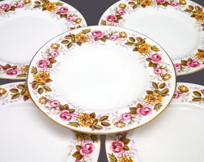Vintage Coalport Rosalinda bone china salad plates made in England. Set of 5.