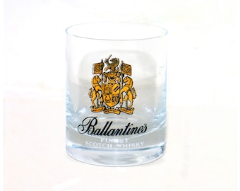 Vintage Ballantine's Scotch Whisky Glass: Etched Branding, Weighted Base