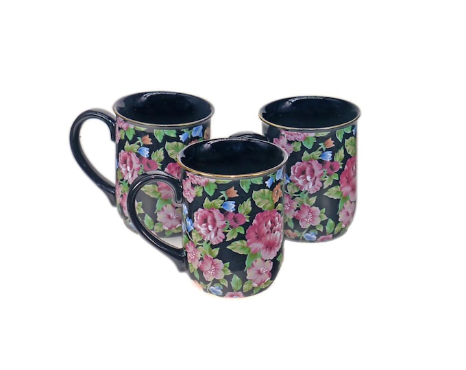 Three Otagiri Floral Garden ceramic tea mugs made in Japan. Tavistock Collection.
