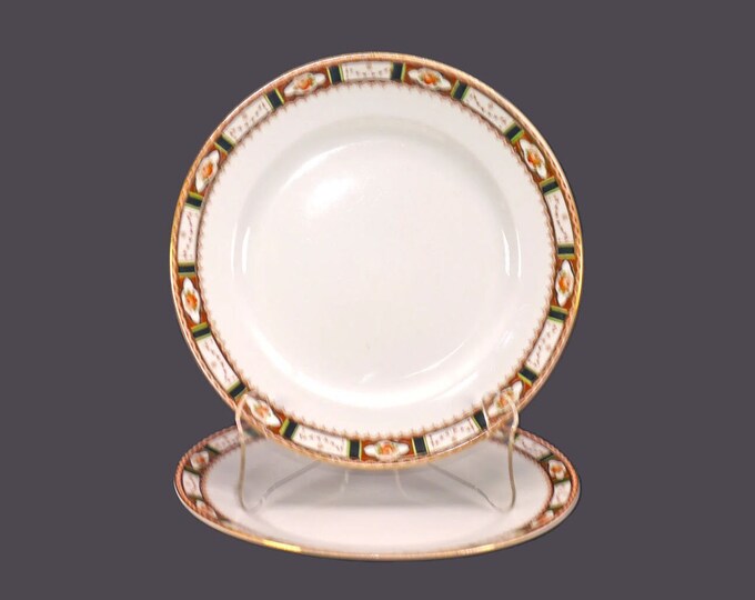 Pair of Sampson Bridgwood | Bridgwood & Sons | Anchor Pottery Conway dinner plates made in England.