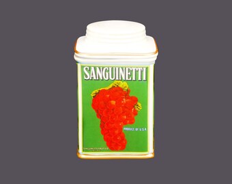 Sanguinetti Flame Tokay Grapes canister with vacuum-seal lid. Oneida Vintage Label Collection.