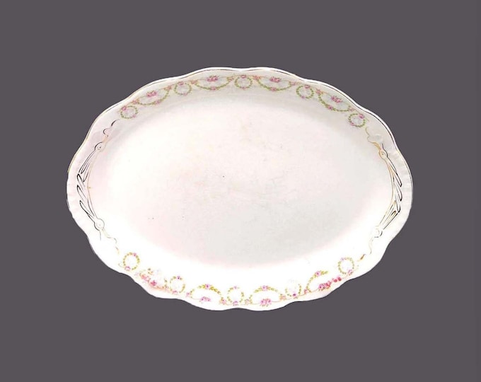 Antique art-nouveau period Johnson Brothers JB313 oval platter made in England. Pink rose swags.