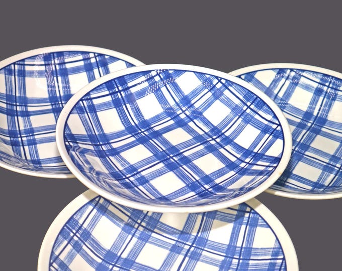 Four Churchill China CCH27 blue plaid coupe soup bowls made in England.