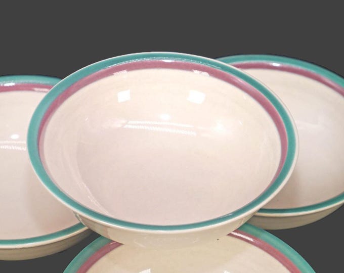 Four  Pfaltzgraff Juniper coupe stoneware cereal or soup bowls made in USA.
