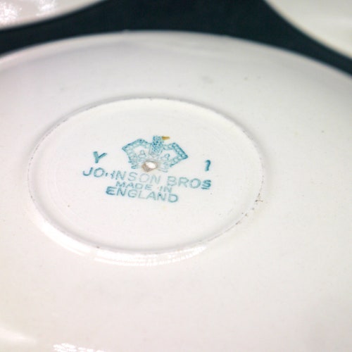 Three Johnson Brothers | Sovereign Potters d'Anjou cup and shops saucer sets. Flaws (see below).