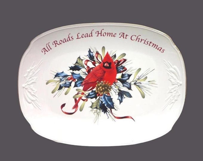 Lenox Winter Greetings oval sandwich platter with original box. All Roads Lead Home at Christmas.