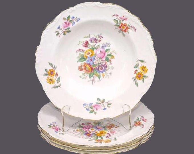 Coalport Fragrance 9504 large, rimmed soup bowls. Bone china made in England. Raised rim, gold edge. Choose quantity below.