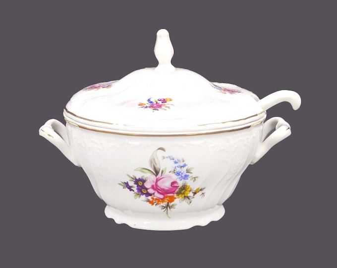 Bernadotte Thun Sonata covered tureen or serving bowl with ladle. Central Meissen Dresden flowers. Made in Czechoslovakia.