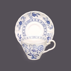 Vintage Johnson Brothers Blue Nordic cup and saucer set. Classic blue-and-white tableware. England.
