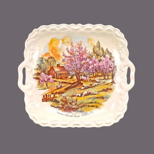 Currier and Ives American Homestead Spring handled cake serving plate.