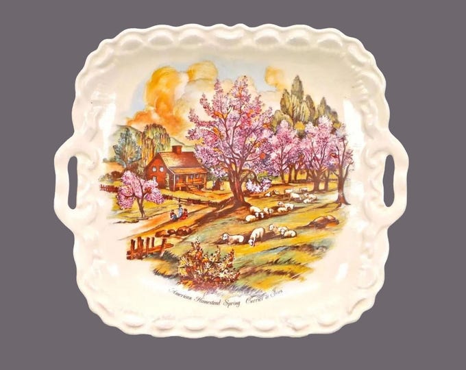 Currier and Ives American Homestead Spring handled cake serving plate.