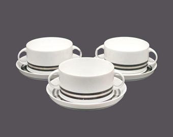 Vintage Thomas Germany THO392 Cream Soup Sets: Black Stripe Bouillon Cups (Set of 3)