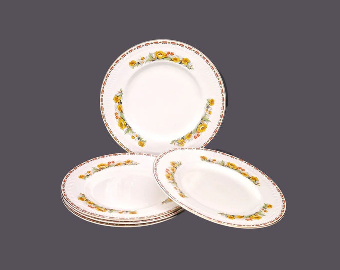 Five John Maddock Embassy Marigold luncheon plates. Art-deco tableware made in England.