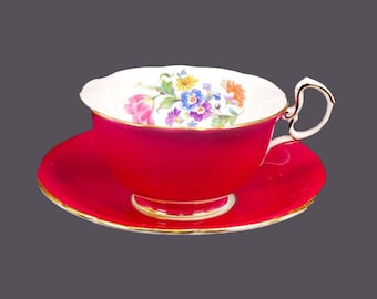 Vintage Aynsley Bone China tea set: Maroon Florals, Gold Filigree