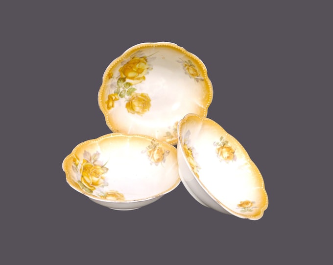 Three Union Porcelain | United Porcelain | Epiag dessert bowls made in Czechoslovakia. Yellow roses. Flaw (see below).
