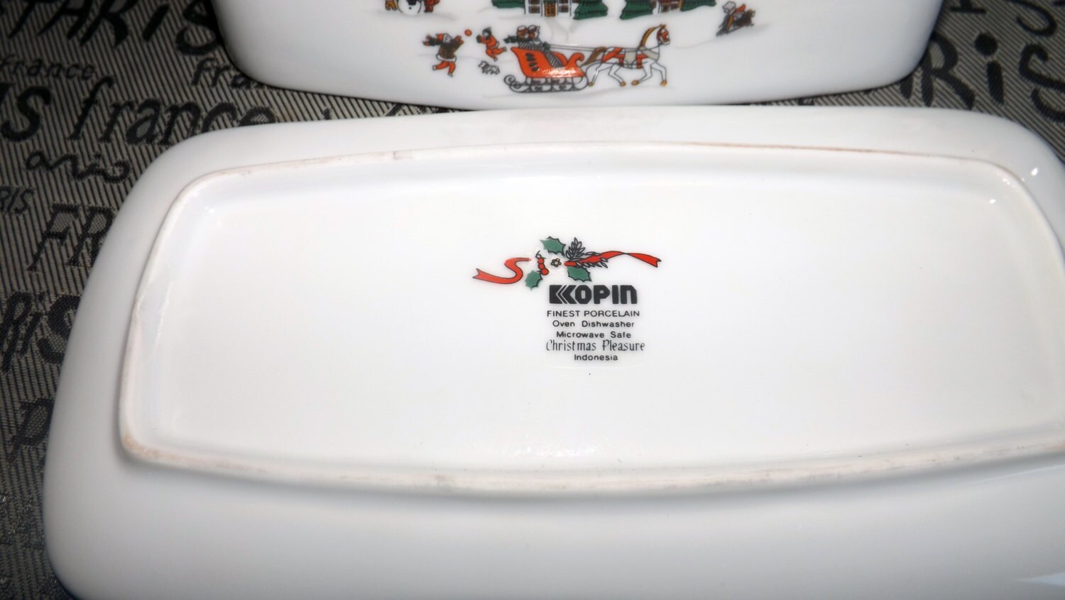 RESERVED. Vintage (c.1980s) covered butter dish in the Christmas