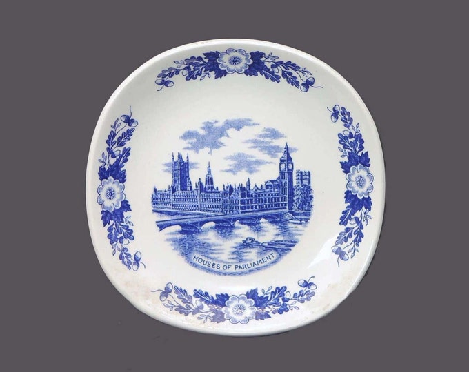 Weatherby London Pride British Houses of Parliament blue-and-white trinket, ring, jewelry, pin dish made in England.