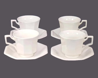 Vintage Johnson Brothers Heritage White Cup and Saucer Set - England, 1980s