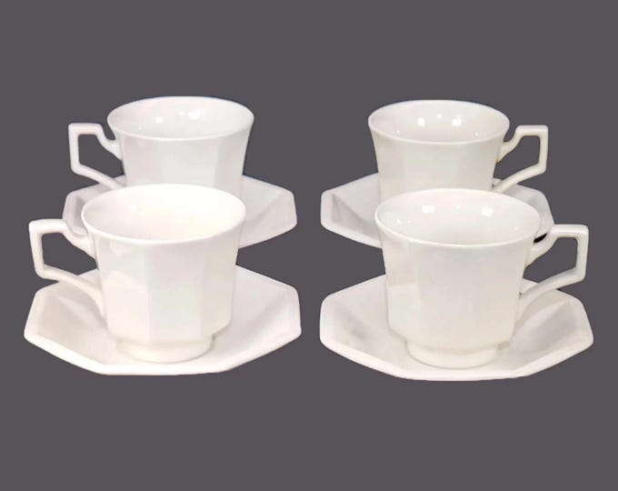 Johnson Brothers Heritage White all-white cup and saucer sets made in England. Choose quantity below.