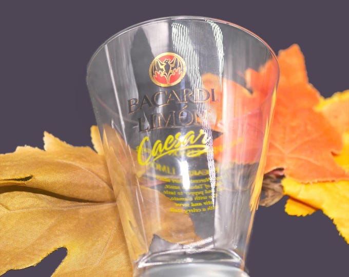 Vintage Bacardi Rum Limon Lemon Caesar tulip-shaped recipe glass.