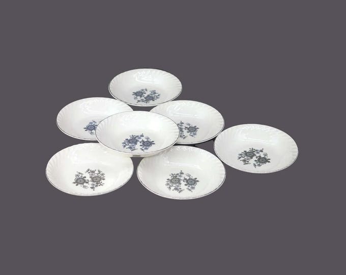 Seven Wedgwood Royal Blue Ironstone fruit nappies, dessert bowls made in England.