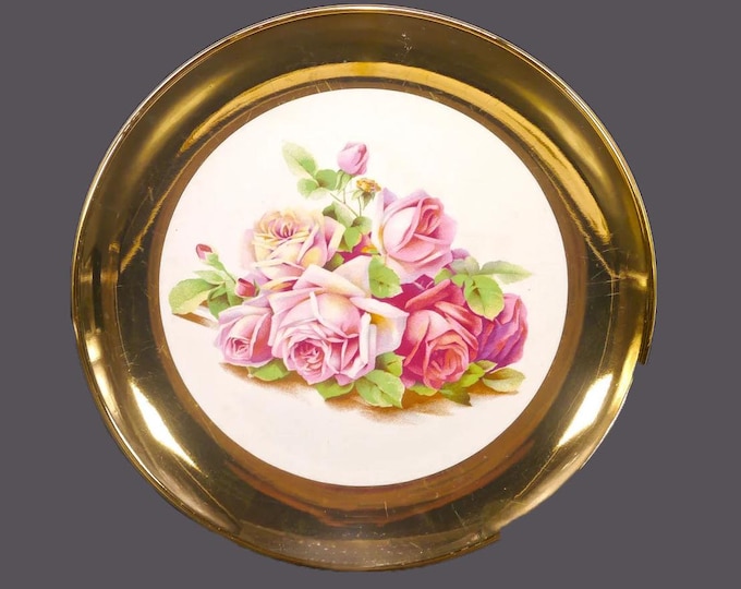 Royal Winton RWI120 gold lusterware dinner or garniture plate. Central roses. Made in England. Scratches (see below).