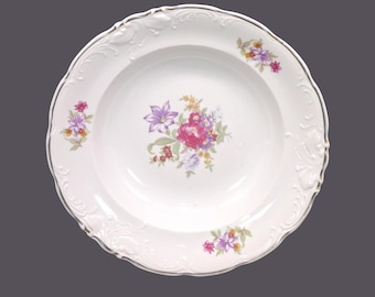 Wawel Meissen Flower rimmed soup bowl, embossed scrolls, made in Poland.