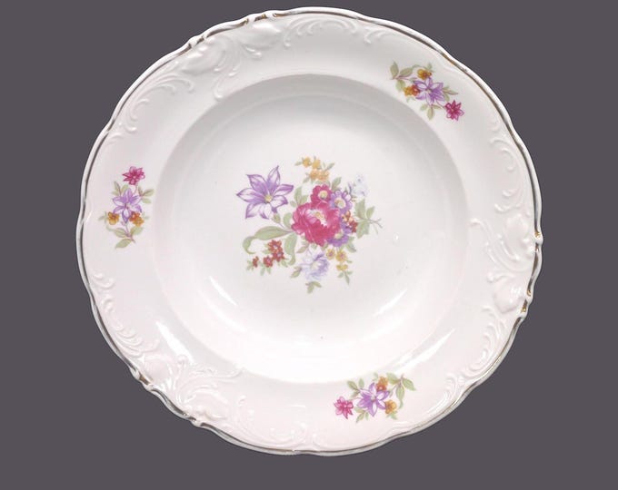 Wawel Meissen Flower rimmed soup bowl, embossed scrolls, made in Poland.
