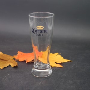 Corona Extra pint beer glass. Etched-glass branding.