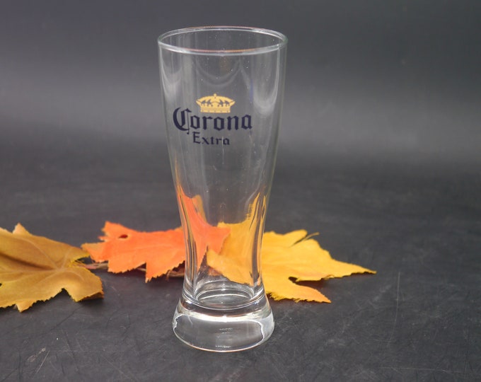 Corona Extra pint beer glass. Etched-glass branding.