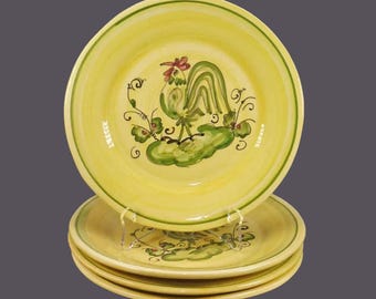Vintage Rooster Salad Plates: Hand-Painted Portugal Good Luck Dishes (Set of 4)