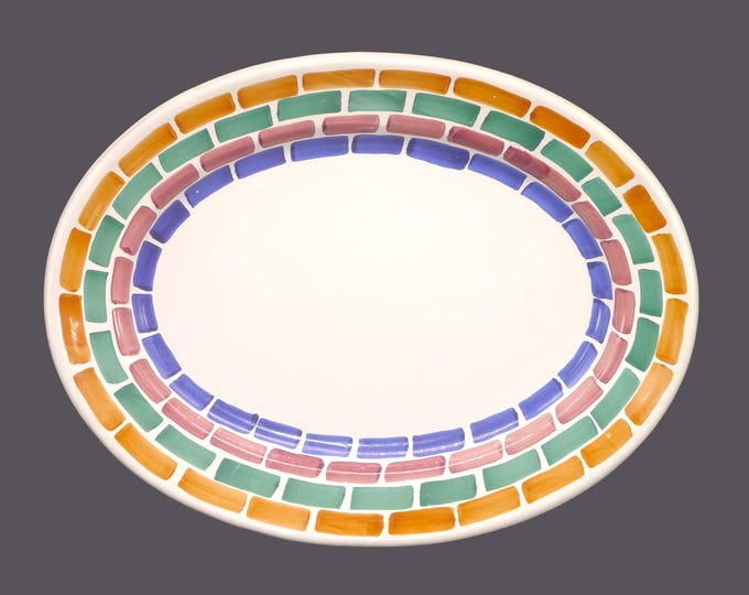Vintage Pier 1 oval platter made in Italy. Mosaic of multicolor rectangles.